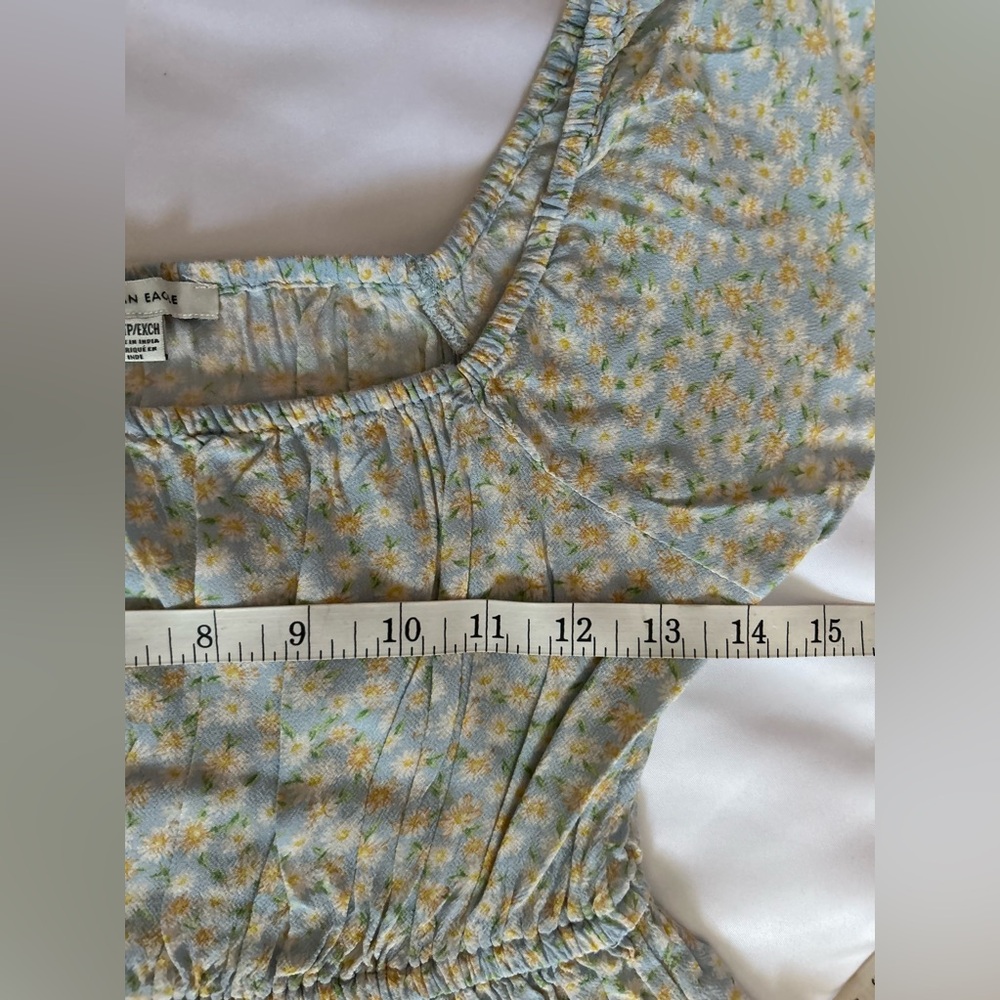 American Eagle Light Blue Floral Dress with Puffed Sleeves Size Extra Small - Picture 7 of 7